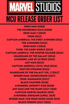 an advertisement for the mcu release order list