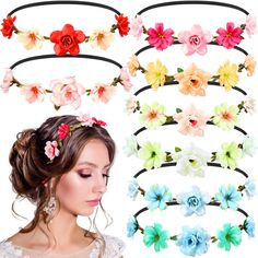 PRICES MAY VARY. Rich Colors to Match: there are 8 colors of flower headbands, 3 pieces for each color, 24 pieces in total, rich styles and sufficient quantity, enough for you to wear, replace and share, easy to match with different hair types, clothes, dresses and occasions One Size Fits Most: the flower crown hippie headband is about 50 cm/ 19.69 inches in perimeter, the flower is about 4 cm/ 1.57 inches in diameter, proper size, nice elasticity, stretchable and flexible, fit for most head siz Flower Garland Hair, Rose Flower Headband, Fairy Headpiece, Flower Wreath Hair, Festival Hair Accessories, Daisy Headband, Hair Garland, Flower Hair Band, Headpiece Accessories