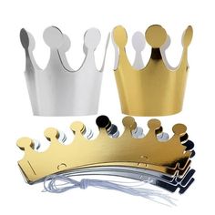 three crowns are shown with different shapes and sizes, one is gold, the other white