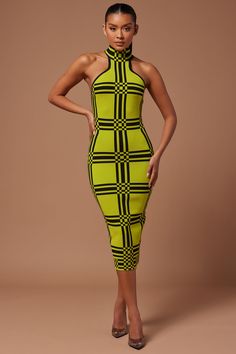 Available In White/Black And Chartreuse. Knit Midi Dress Mock Neckline Sleeveless Back Hook and Eye Closure Back Keyhole Stretch Self: 80% Polyester 20% Spandex Imported | Donna Knit Midi Dress in Chartreuse size 2X by Fashion Nova Chartreuse Fashion, Party Dress Codes, Graduation Outfit, Mock Neckline, Knit Midi, Knit Midi Dress, Luxe Fashion, Dress Codes, African Fashion