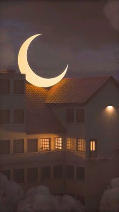 a house with a crescent moon above it