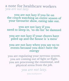 a poem written in blue and green with the words you are not for healthcare workers