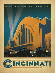 an image of a poster for the historic union terminal in chicago, illinois with cars driving by