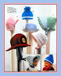 an image of children's hats and bonnets on the same page as shown in this sewing pattern