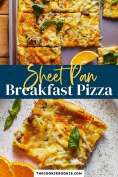 an easy sheet pan breakfast pizza with orange slices