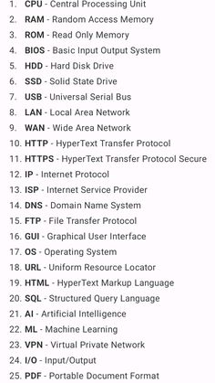 a list of different types of computers and other electronic devices, including the cpus