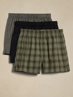 Cotton Boxers (3 Pack) | Banana Republic Factory Cute Clothes Men, Boxers Reference, Cool Boxers, Male Christmas Gifts, Men In Feminine Clothes, Cool Guy Outfits, Plaid Boxers, Mens Fits, Silly Clothes