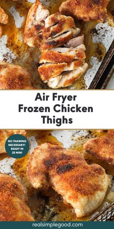 These frozen air fryer chicken thighs are ready in 25 minutes, with no prep and only 6 simple ingredients! Combine the seasonings while the chicken starts to cook in the air fryer and the season them when they're partially cooked. Enjoy with any of your favorite side dishes. | Real Simple Good via @realsimplegood Air Fryer Frozen Chicken Breast, One Pan Meal Prep, Cooking Frozen Chicken Breast, Air Fryer Chicken Thighs, Frozen Chicken Wings, Air Fryer Chicken Tenders, Cooking Frozen Chicken, Easy Chicken Breast, Freezer Meal Prep