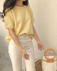 Funny Jimin, Korean University, Simple College Outfits, Khakis Outfit, Ulzzang Outfit, Colour Collection, University Outfit, Uni Outfits, Yellow Outfit