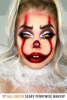 Scary Pennywise, Pennywise Makeup, Halloween Pennywise, Pennywise Halloween, Unique Halloween Makeup, Maquillage Halloween Simple, Makeup Ideas For Halloween, Demon Makeup