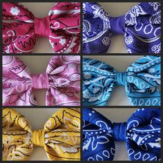 four different types of bow ties in various colors and patterns, each with the word love written on them