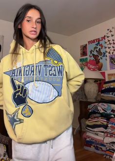 patchwork university school college hoodie sweatshirt hand-sewn inspo sewing machine Patch Work College Sweatshirt, Patchwork School Sweatshirt, Custom College Sweatshirt, Patchwork Hoodies Ideas, College Sweatshirt Diy