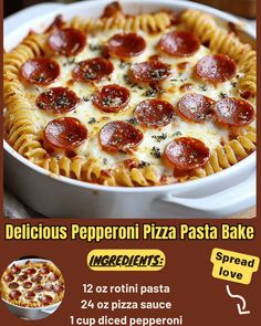 Delicious Pepperoni Pizza Pasta Bake Pepperoni Pizza Pasta, Dinner Soup Recipes, Nestle Chocolate Chip Cookies, Creamy Cajun Pasta, Pizza Pasta Bake, Cheese Stuffed Meatloaf, Honey Glazed Chicken, Chicken Cake, Pizza And Pasta