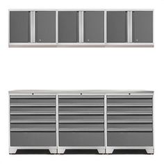 an assortment of tool cabinets and drawers on white background with clippings for text