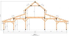 a drawing of a building with measurements for the roof and side walls, including an attic