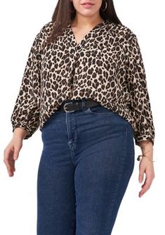 Finished with a fashionable animal print, this Vince Camuto blouse is perfect to wear during a night out. | Vince Camuto Women's Plus Size Elegant Leopard Printed Blouse, Black, 2X Plus Size Elegant, Leopard Blouse, Blouse Nordstrom, Leopard Print Blouse, V Neck Blouse, Plus Size Blouses, V Neck Tops, Printed Blouse, Black Blouse