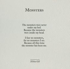 an image of a poem written in black ink on white paper with the words monsters