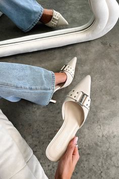Odina Heels - Beige | Heels outfits, Heels, Closed toe heels