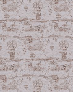 a wallpaper with hot air balloons and animals in the sky, on a beige background