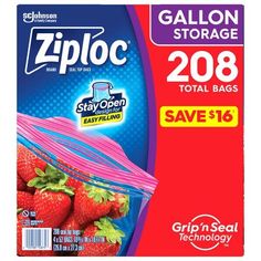 ziploc storage bags with strawberries in the front and on the back side