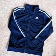 Adidas Track Jacket. New Without Tags. Navy Blue. Kids Size 7x. Adidas Blue Jacket, Adidas Clothes, Blue Track Jacket, Adidas Tracksuit, Adidas Track Jacket, Fire Fits, Adidas Jackets, Adidas Outfit