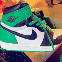 Air Jordan 1 Retro Og ~ Black/Lucky Green-White ~ Size 8 Men’s/10 Women’s ~ New, Only Worn Once! ~ Comes With Both Green & Black Shoe Laces . Black And Green Jordans, Jordan 1 Green And Black, S 10, Lucky Green, Air Jordan 1 Retro, Jordans For Men, Jordan Shoes, Jordan 1, Jordan