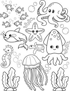 an image of sea animals coloring pages