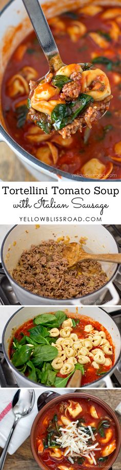 tortelli tomato soup with italian sausage and spinach is an easy dinner recipe