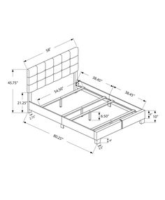 a drawing of a bed frame with measurements for the headboard and foot board on each side