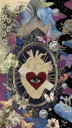 an altered collage with flowers and hearts