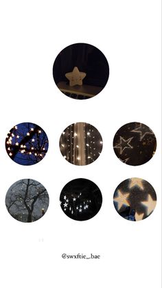 a series of photos showing different types of lights in the night sky and tree branches