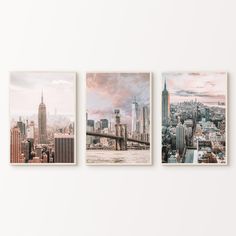 three pictures of the new york city skyline