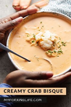 creamy crab bisque photo Crab Bisque Recipe, Seafood Bisque Recipe, Crab Soup Recipes, Bisque Soup Recipes, Bisque Soup, Crab Bisque, Seafood Bisque, Crab Dishes, Creamy Crab