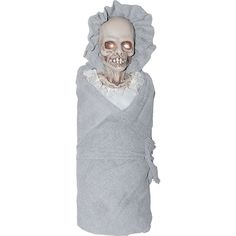 a skeleton wrapped in a gray towel