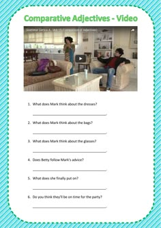 the worksheet for an interactive video game with two people talking to each other