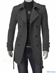 OrcaJump - Mens Winter Peacoat Business Casual Cotton Outerwear Apparel Simple Solid Notch Collar / Daily / Long Sleeve Fitted Gray Pea Coat With Long Sleeves, Gray Cotton Business Outerwear, Fitted Military Pea Coat For Winter, Gray Military Style Outerwear For Fall, Winter Double-breasted Cotton Pea Coat, Men's Trench Coat, Graduation Outfits, Long Overcoat, Peacoats