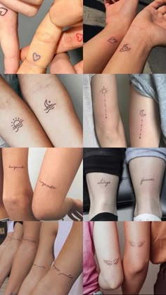 several different pictures of people with tattoos on their arms and legs, all showing the names of