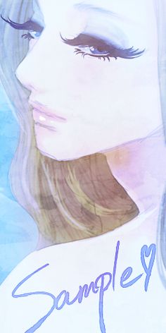 a drawing of a woman's face with the words sample written on her chest