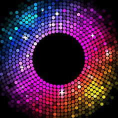 an image of a circle made up of dots in purple and white colors on a black background