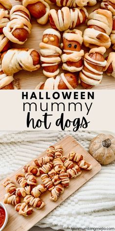 Halloween Mummy Hot Dogs - Easy and Cute Halloween Snack or Appetizer Idea! Halloween Appetizer Ideas, Halloween Mummy Hot Dogs, Savory Halloween Food, Halloween Dip, Mummy Hot Dogs, Halloween Appetizers Easy, Easy Halloween Snacks, Halloween Themed Food, Halloween Party Appetizers