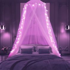 PRICES MAY VARY. 【Princess Bed Canopy】Hanging the new pink bed netting canopy on your bed or hammock will add the romantic, bright and elegant atmosphere. Under the pink lamplight of 100 LED star, build a best place to cozy read and sleep. 【USB Powered】Without battery, the fairy pink bed canopy with pink string lights are powered by USB, fit for most USB charger. By pressing the button on the USB, you can select the lighting model you like, such as stable, twinkle, jump, fade. 【Fits Most Size Be Light Pink Led Bedroom, Canopy Bed With Led Strip Lights, White Bed Canopy, Pink Bed Canopy, Bed Canopy With Lights, Led Star Lights, Princess Canopy Bed, Princess Canopy, Blue Bedroom Design