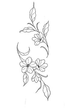 a drawing of flowers and leaves on a white background