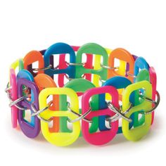 a multicolored bracelet with metal links