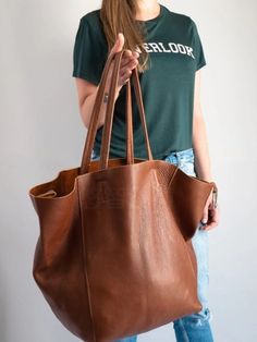 Split-Joint Tote Shoulder Bags Handbags BROWN-One_size Big Tote Bags, Leather Shopper Bag, Leather Cosmetic Bag, Everyday Tote Bag, Everyday Purse, Large Leather Tote Bag, Oversized Tote Bag, Oversized Tote, Large Leather Tote