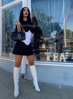 Thigh High Boots Outfit Summer, Knee High Boots Outfit Party, Thigh High Boots Outfit Baddie, White Thigh High Boots, Thigh High Boots Outfit, White Knee High Boots, Instagram Model Outfits, Black Boots Outfit