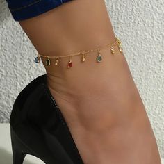 Sexy And Fashionable Gold Toned Anklet With Dangling Multi Colored Crystals And Gold Toned Spheres. Approx. 8.25” With A 2.5” Extension See My Other Listings For More Jewelry. Bundle And Save On Shipping. #A65 Dangle Anklets For Parties, Gold Nugget Ring, Silver Flower Ring, Tiffany Earrings, Mountain Necklace, Silver Belt Buckle, Ankle Chain, Seashell Necklace, Women's Jewelry Sets