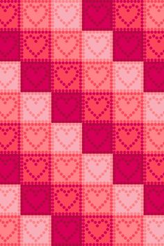 a red and white checkered pattern with hearts on the front, in shades of pink