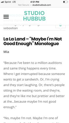 an iphone screen with the text'la la land maybe i'm not good enough monologue '