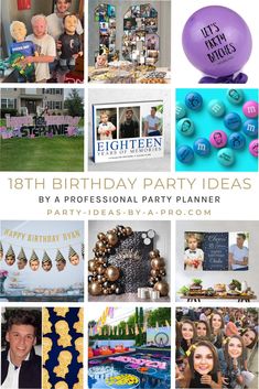 a collage of photos with balloons and birthday decorations