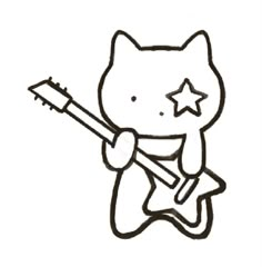 a drawing of a cat with a guitar in its paws and holding a star on it's chest